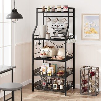 ELETHEBIA 5-Tier Kitchen Bakers Rack Microwave Oven Stand with 2 Large Wire Basket - 15.7D x 23.6W x 50.7H