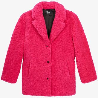 Womens Fushia Collared Button-down Faux-fur Coat