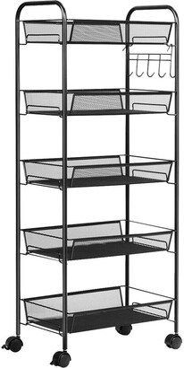 5 Tier Mesh Rolling File Utility Cart Storage Basket Home