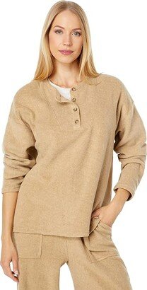 MWL Cozybrushed Henley Top (Heather Camel) Women's Clothing