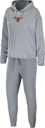 Women's Wear by Erin Andrews Heather Gray Chicago Blackhawks Logo Pullover Hoodie and Pants Sleep Set