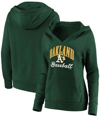 Women's Green Oakland Athletics Victory Script Crossover Neck Pullover Hoodie