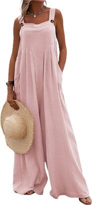 IDEALSANXUN Wide Leg Overalls for Womens Boho Comfy Baggy Loose Jumpsuits Romper(Pink