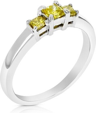 Vir Jewels 1/2 cttw 3 Stone Princess Yellow Diamond Engagement Ring .925 Sterling Silver