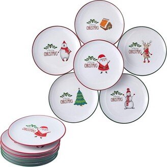 8 Christmas theme Round Plate, Set of 6, White