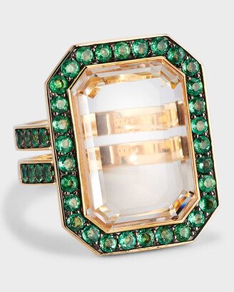 Walters Faith Bell 18K Emerald & Rectangular Rock Crystal Ring, Size 7