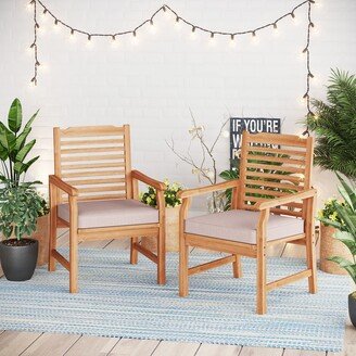 Cocam 2-Piece Patio Natural Solid Acacia Wood Dining Chairs with Cushions