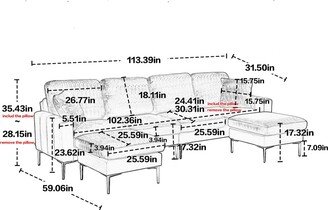 NINEDIN Chenille U-Shaped Sectional Sofa with Ottomans, Modular Sofa Couch