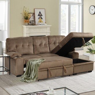 Tiramisubest Upholstered Sofa Bed Reversible Sectional Sofa with Storage Chaise