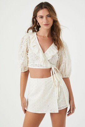 Floral Eyelet Mini Wrap Skort