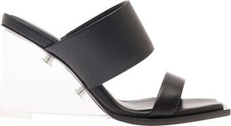 Black Wedge With Double Strap And Trasparent Plexiglass Heel In Smooth Leather Woman
