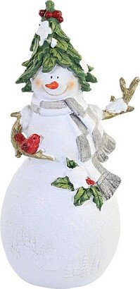 Christmas Snowman W/Cardinal - One Figurine 8.0 Inches - Figurine Red Bird Tree - Y6870 Up - Polyresin - White