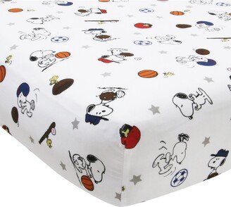 Snoopy Sports White/Blue/Red Baby Fitted Crib Sheet