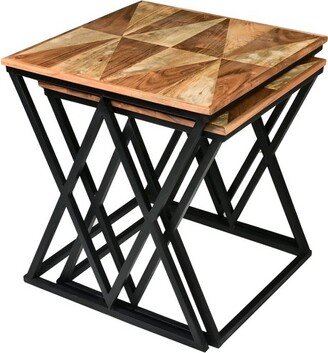 2pc 25, 23 Madeline Square Nesting End Table Set with Wood Top Brown/Black