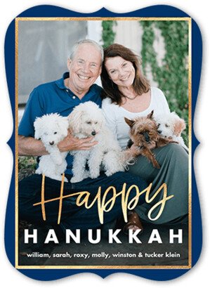 Hanukkah Cards: Framed Festivity Hanukkah Card, Blue, 5X7, Hanukkah, Signature Smooth Cardstock, Bracket