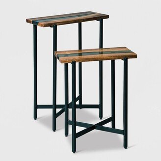 Set of 2 18 Rivers Edge Acacia Wood and Acrylic End Tables Brown