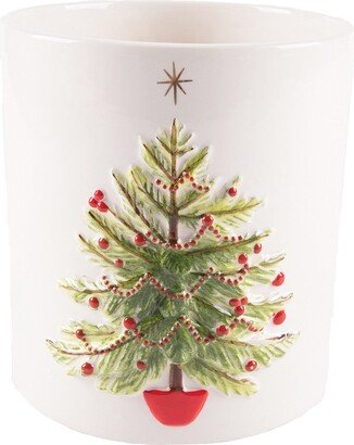 XmasTree Handpaint Container W/Gold - Green