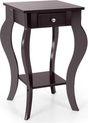 End Side Table with Drawer Bottom Shelf Accent Nightstand Bedroom Brown