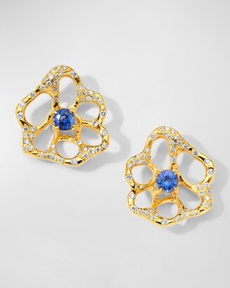 18K Stardust Drizzle Small Flower Stud Earrings with Blue Sapphire and Diamonds