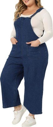 Agnes Orinda Women's Plus Size Denim Bib Classic Adjustable Straps Pockets Jean Jumpsuit Dark Blue 4X