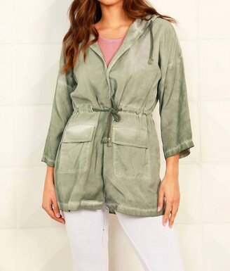 French Kyss Jennifer Hooded Long Trench Coat In Olive