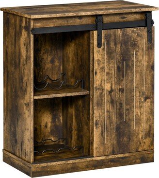 HOMCOM Industrial Sideboard Storage Cabinet, Serving Bar Buffet with Sliding Barn Door and 6-Bottle Wine Rack, Brown