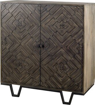 Argyle I Dark Brown Solid Wood w/ Iron Frame & 2 Doors Accent Cabinet