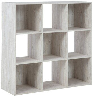 9 Cube Wooden Organizer with Grain Details, Washed White