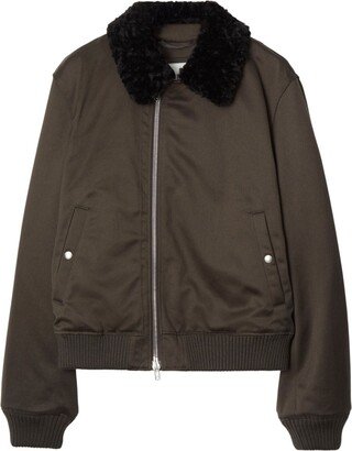 Zipped Shearling-Collar Bomber Jacket