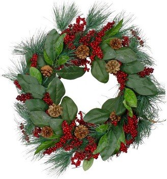 Northlight Leaves, Berry and Pine Needle Artificial Christmas Wreath - 24-Inch, Unlit