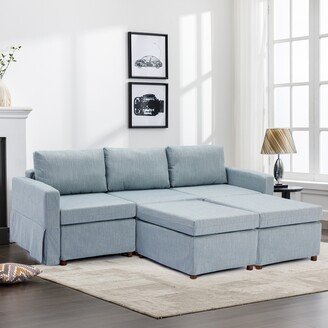 EDWINRAYLLC 3 Seater Modular Linen Fabric Sectional Sofa Upholstered Sofa Couch with Ottomans & Washable Cushions, for Living Room, Bedroom