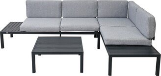 Black 3-piece Patio Sectional Sofa Set with End Table Gray Cushion