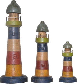 Hand Carved Wood 3 Pc Lighthouse Carving Kitchen Decoration Décor Nautical Statue Gadget Sculpture