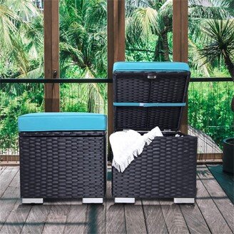 TONWIN Outdoor Ottoman Patio Foot Rest 2 Pieces PE Rattan Foot Stool