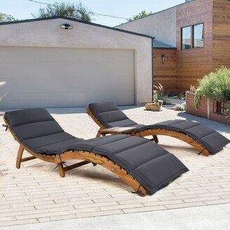 RASOO 36-74 inch Outdoor Patio Acacia Portable Extended Chaise Lounge Set with Foldable Tea Table and Removable Cushions