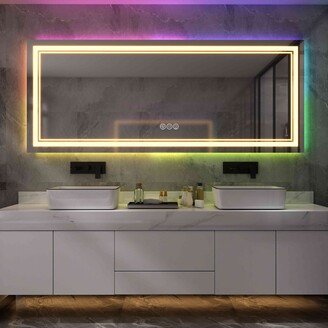 Multiple Light Modes Vanity Mirror , Anti-Fog Dimmable LED Bathroom Mirror in RGB Backlit + Front Lighted