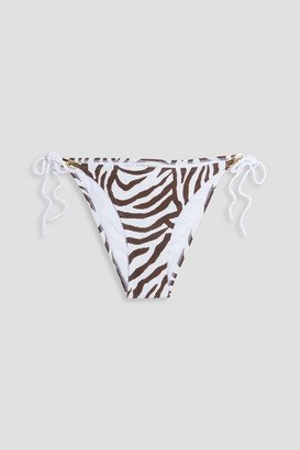 Tiger-print stretch-seersucker low-rise bikini briefs