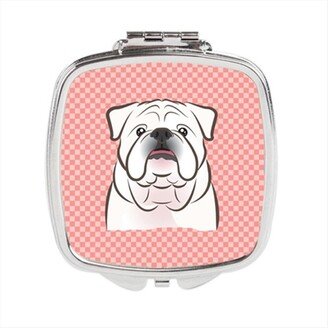 BB1220SCM Checkerboard Pink White English Bulldog Compact Mirror, 2.75 x 3 x .3 In.