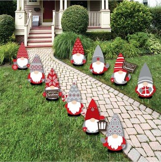 Big Dot Of Happiness Christmas Gnomes - Lawn Decorations - Outdoor Holiday Party Yard Decor - 10 Pc