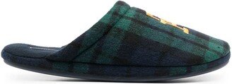 Logo-Embroidered Tartan Slippers