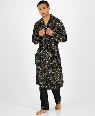 Men's Floral-Print Robe, Created for Macy's - Black/green