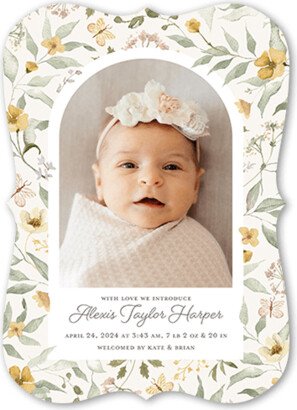 Birth Announcements: Buttercup Dreams Birth Announcement, White, 5X7, Pearl Shimmer Cardstock, Bracket