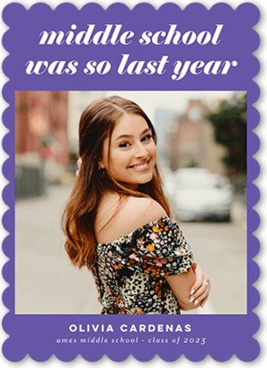 Graduation Announcements: Last Year Graduation Announcement, Purple, 5X7, Pearl Shimmer Cardstock, Scallop