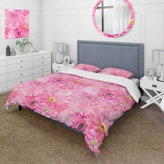 Designart 'Modern Pink Flower Pattern' Traditional Duvet Cover Set