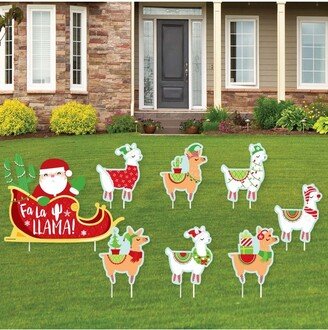 Big Dot of Happiness Llama Christmas Santa Sleigh - Yard Sign and Outdoor Lawn Decorations - FA La Llama Holiday Party Yard Signs - Set of 8