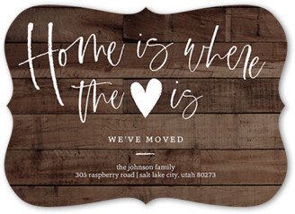 Moving Announcements: Heart Home Moving Announcement, Brown, 5X7, Pearl Shimmer Cardstock, Bracket