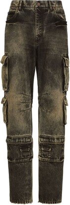 Washed-Effect Cargo Jeans