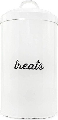 Auldhome Design- 3qt Enamelware Dog Treat Container with Lid White