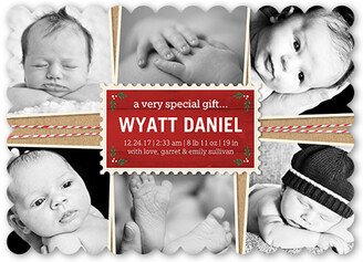 Birth Announcements: Special Gift Birth Announcement, Red, Pearl Shimmer Cardstock, Scallop