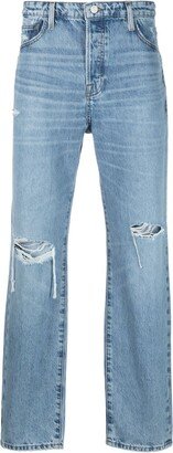 Distressed-Finish Straight-Leg Jeans-AG